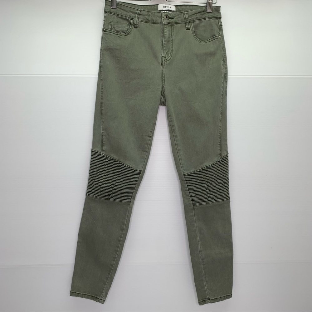 Pistola Audrey Jeans Size 29 Skinny Moto Ribbed Detail Eden Green Mid Rise